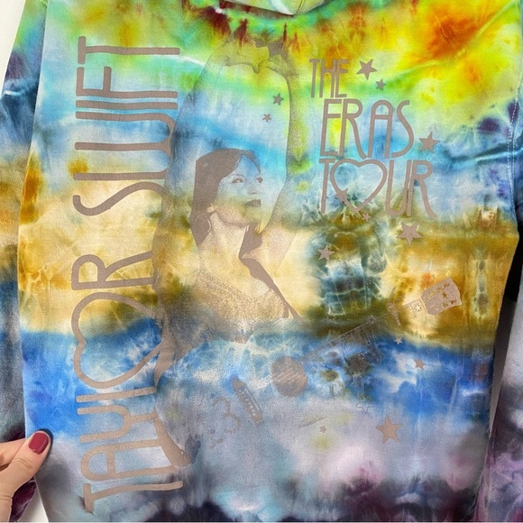 Handmade Tie Dye Hoodie Sweatshirt Pullover Unisex Small Upcycled Colorful Green - Picture 6 of 13